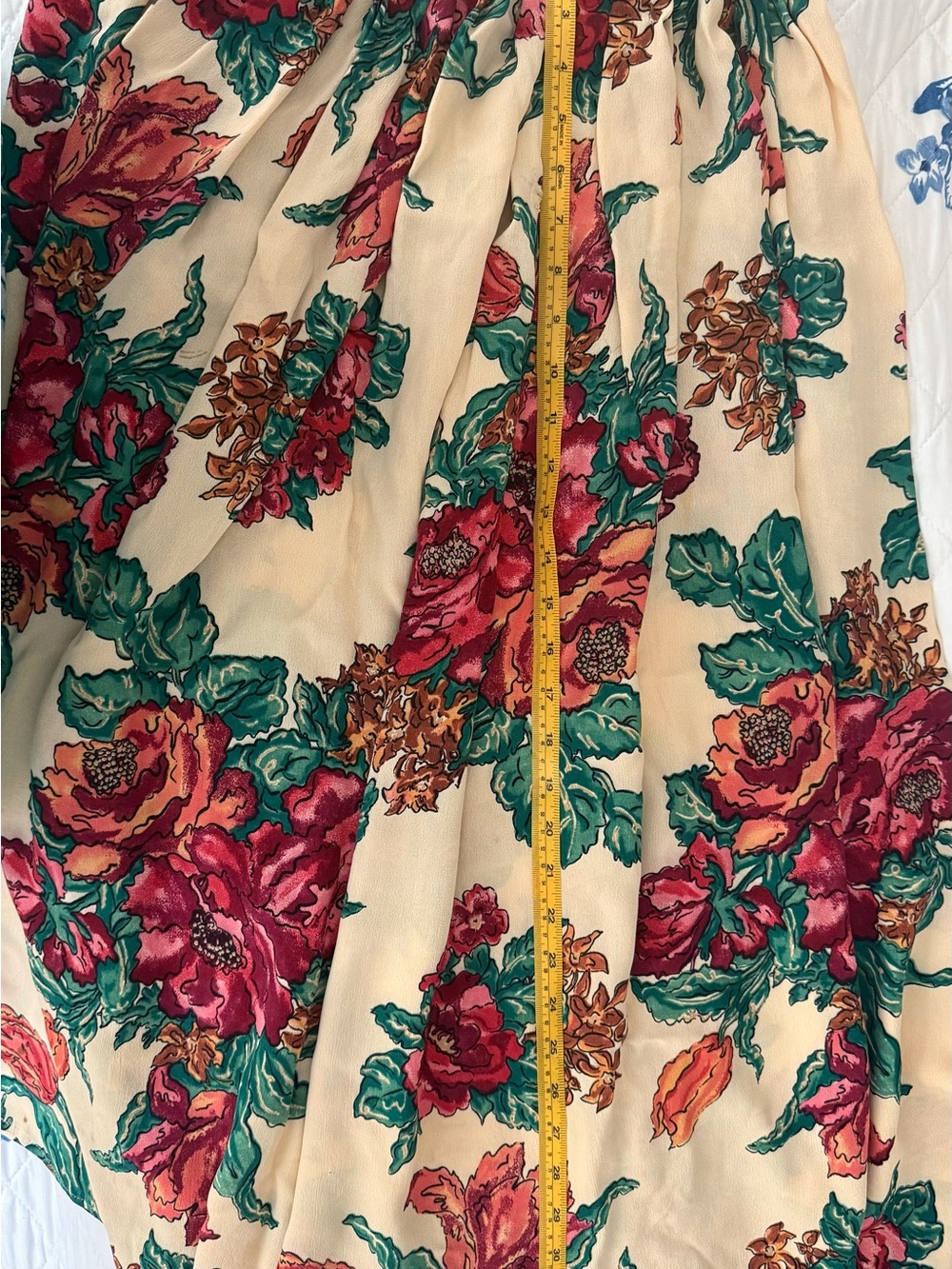 Carol Little Vintage Floral Maxi Skirt Red Green Cream Crepe Made in USA Size 12 - Picture 13 of 13